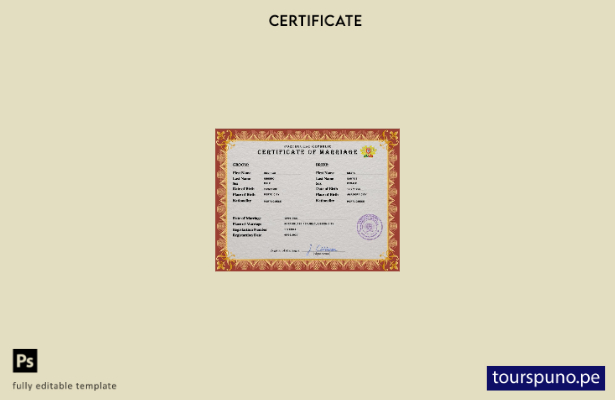 listo para imprimir plantilla PSD de certificado de matrimonio de Portugal